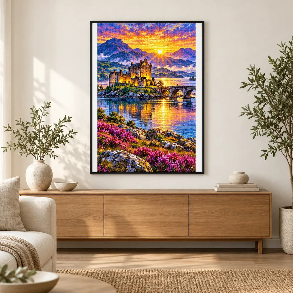 Scottish Isle Castle Sunrise finished artwork in home décor