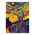 White-background original artwork of scream beneath a starry sky