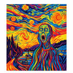 White-background finished diamond painting of scream beneath a starry sky