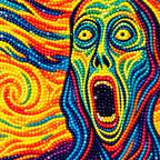 Close-up diamond detail of the scream beneath a starry sky diamond painting