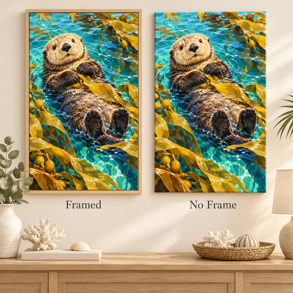 Framed and no-frame options for the sea otter kelp diamond painting