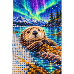 Sea Otter Northern Lights Diamond Painting Kit — canvas and drill material detail