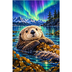 Sea Otter Northern Lights Diamond Painting Kit — original white-background artwork