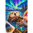 Sea Otter Northern Lights Diamond Painting Kit — diamond painting application process