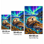 Sea Otter Northern Lights Diamond Painting Kit — 20 by 30, 30 by 40, and 40 by 50 centimeter size guide