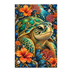 Original white-background artwork of Sea Turtle Coral Flower Frame