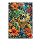 Finished white-background diamond painting of Sea Turtle Coral Flower Frame