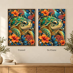 Framed and no-frame options for the Sea Turtle Coral Flower Frame diamond painting