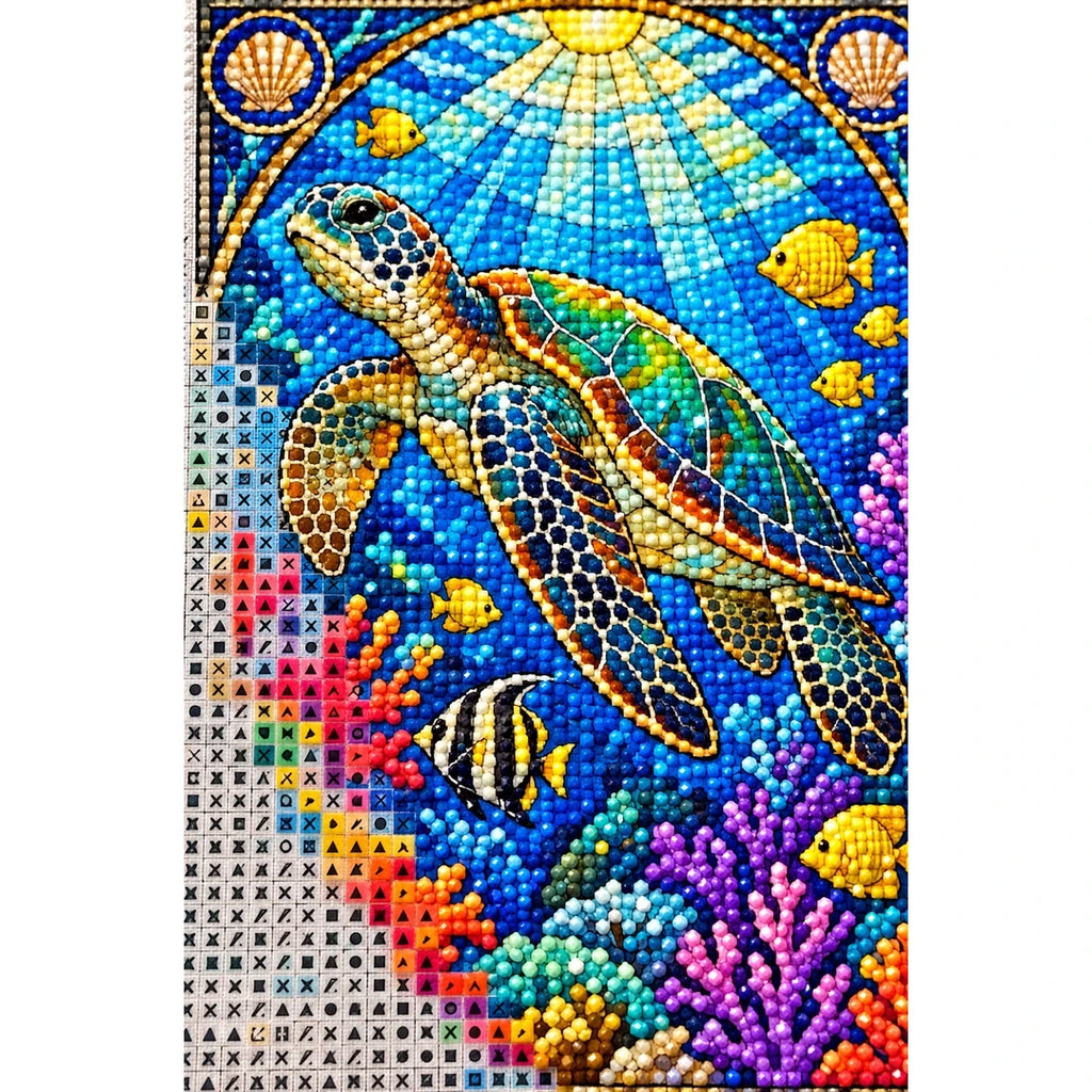Sea Turtle Coral Reef Diamond Painting Kit — canvas and drill material detail