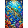 Sea Turtle Coral Reef Diamond Painting Kit — original white-background artwork