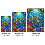 Sea Turtle Coral Reef Diamond Painting Kit — 20 by 30, 30 by 40, and 40 by 50 centimeter size guide