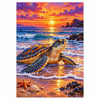 Sea Turtle Sunset Diamond Painting Kit finished diamond artwork on white background