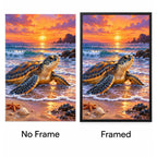 Sea Turtle Sunset Diamond Painting Kit No Frame and Framed comparison
