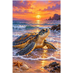 Sea Turtle Sunset original artwork on white background