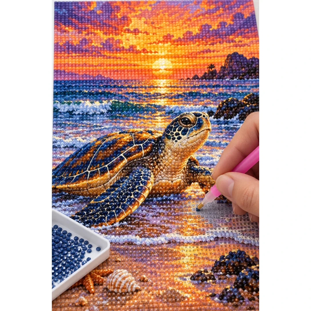 Sea Turtle Sunset Diamond Painting Kit diamond placement process
