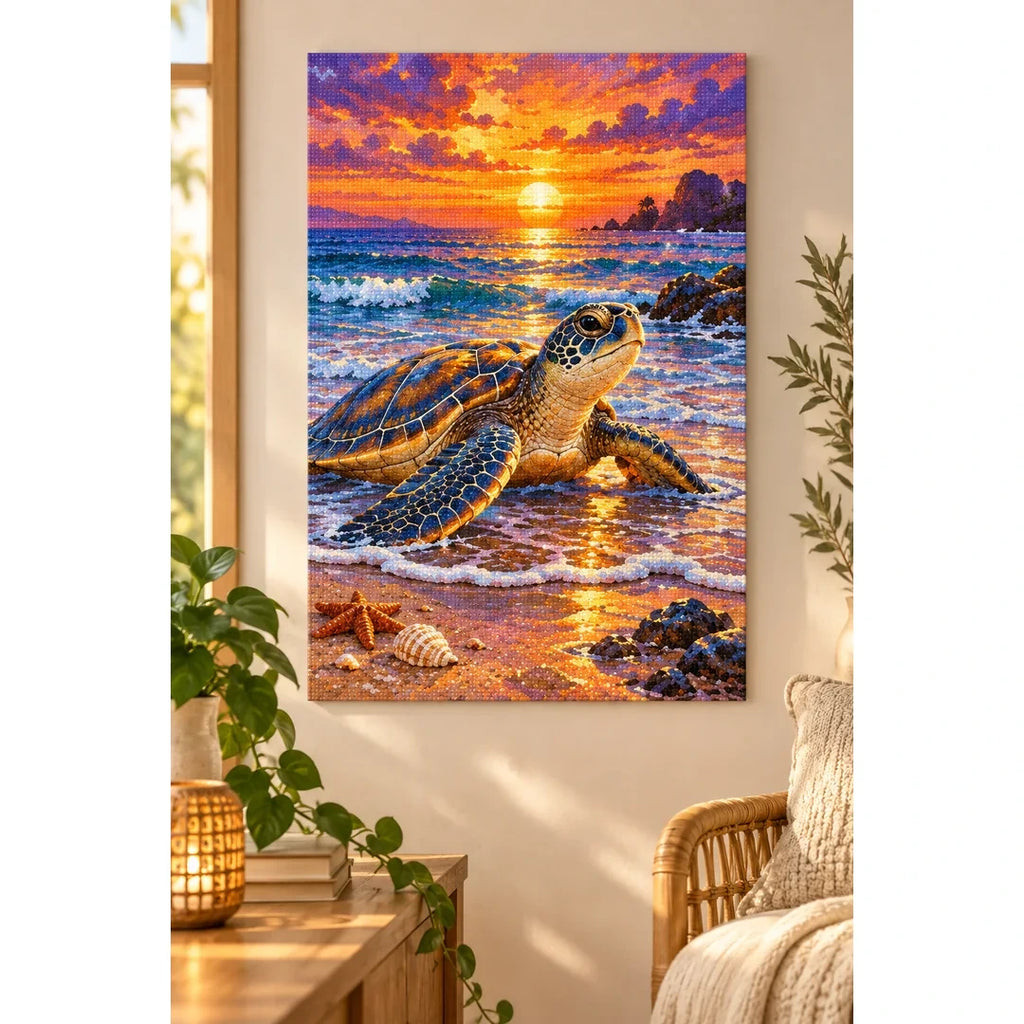 Sea Turtle Sunset Diamond Painting Kit home decor scene