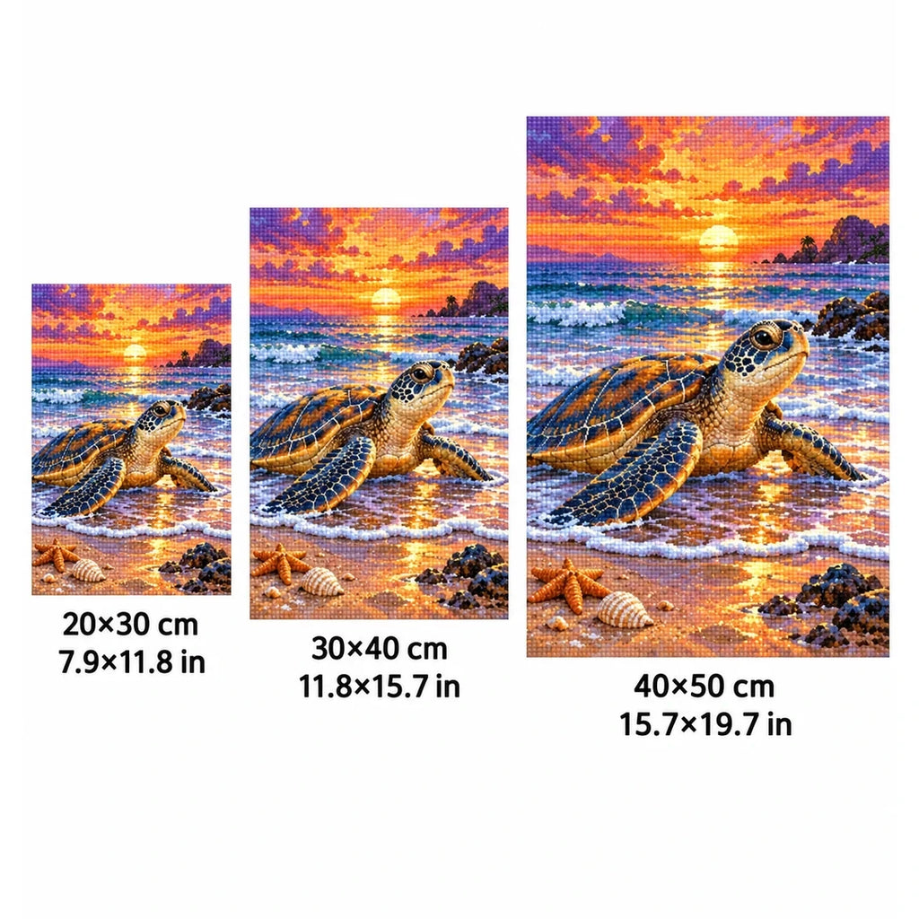 Sea Turtle Sunset Diamond Painting Kit size guide