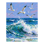 Seagulls over an Ocean Wave completed artwork on a clean white background