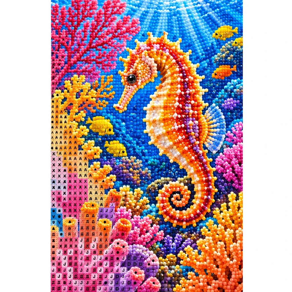Seahorse Coral Garden Diamond Painting Kit — canvas and drill material detail