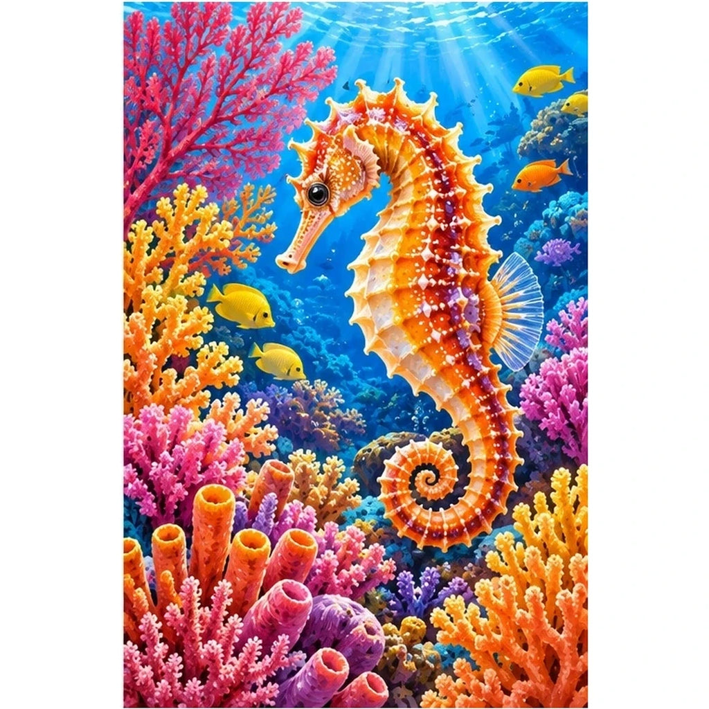 Seahorse Coral Garden Diamond Painting Kit — original white-background artwork