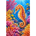 Seahorse Coral Garden Diamond Painting Kit — original white-background artwork