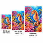 Seahorse Coral Garden Diamond Painting Kit — 20 by 30, 30 by 40, and 40 by 50 centimeter size guide