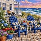 Seaside Cottage Beach Diamond Painting Kit diamond painting drills and canvas detail