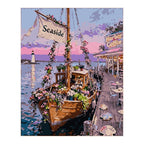 Seaside Flower Boat Café completed artwork on a clean white background