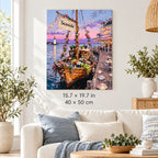 Seaside Flower Boat Café shown in a styled room with 15.7 × 19.7 in and 40 × 50 cm dimensions