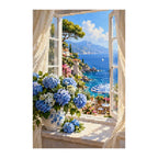 White-background finished diamond painting of seaside hydrangea window