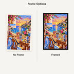 Seaside Painting Studio Sunset — No Frame and Framed style comparison