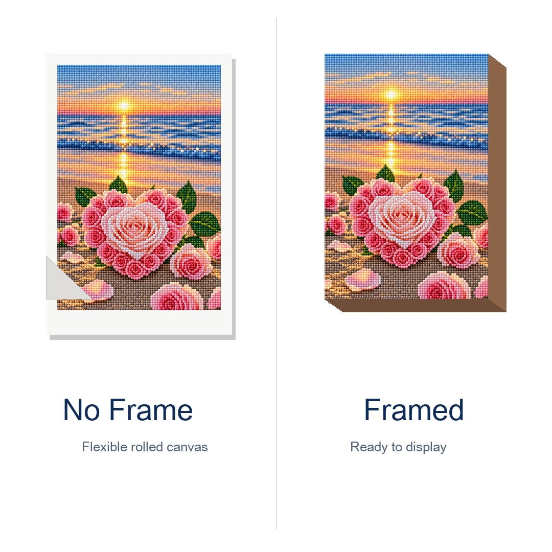 Seaside Pink Roses Diamond Painting Kit frame view