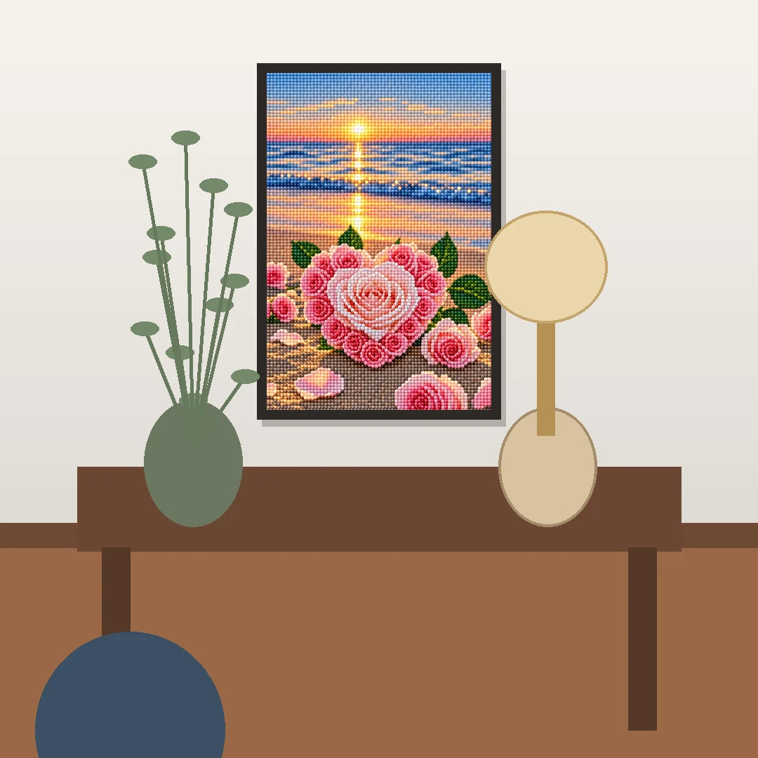 Seaside Pink Roses Diamond Painting Kit lifestyle view