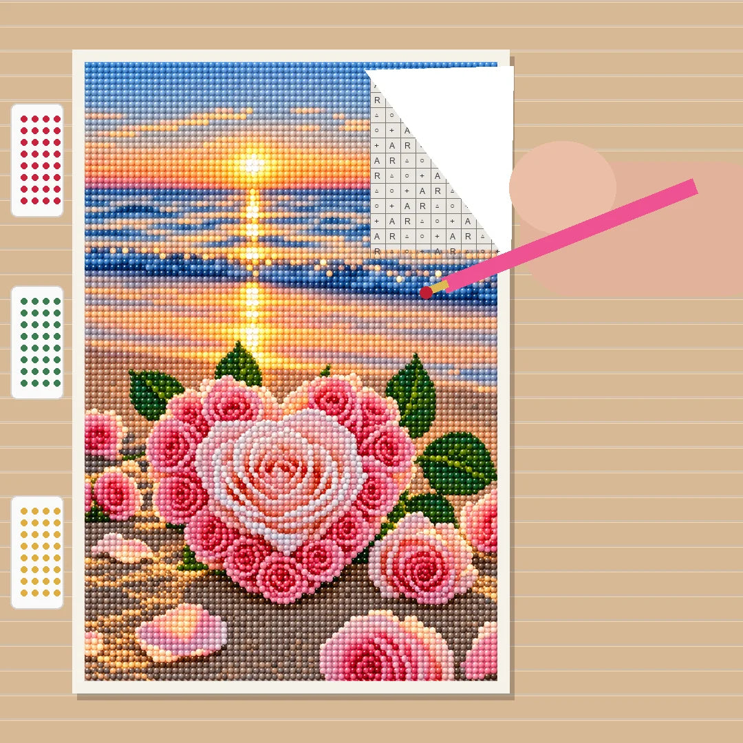 Seaside Pink Roses Diamond Painting Kit process view