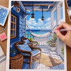 Diamond painting process for Seaside Porch Sanctuary