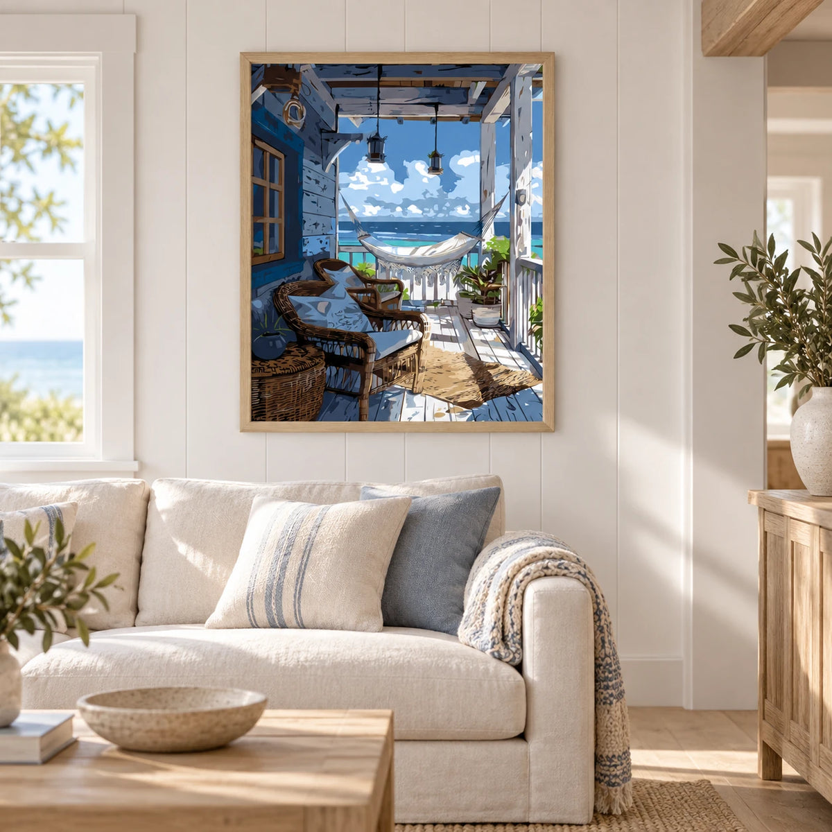 Seaside Porch Sanctuary diamond painting displayed as home decor