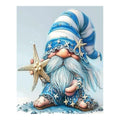 Original artwork for Seaside Starfish Gnome Diamond Painting Kit, showing a seaside gnome in a starry blue hat holding a starfish.