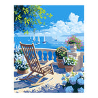 Seaside Terrace with Sailboats completed artwork on a clean white background