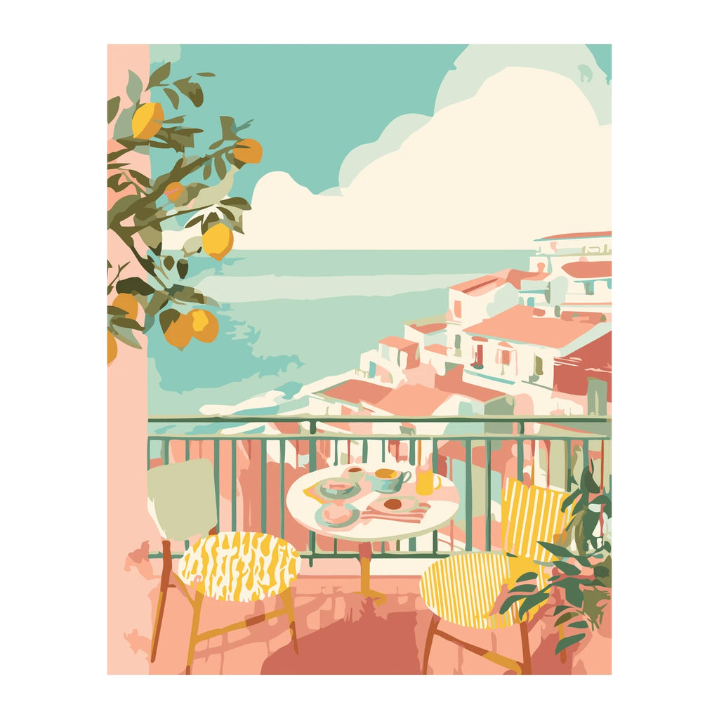 Seaside Terrace with Lemons completed artwork on a clean white background