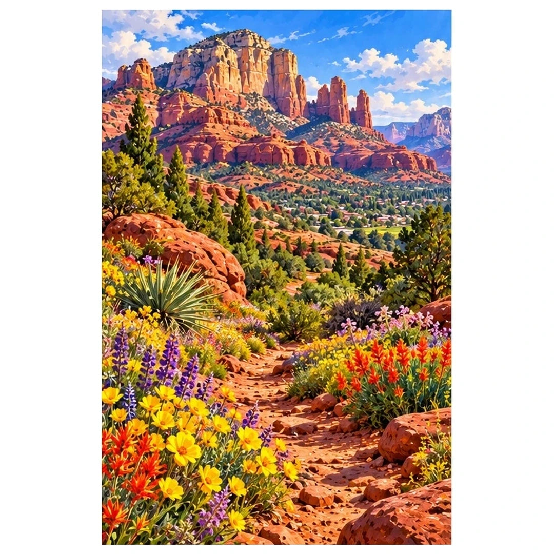 Sedona Red Rock Wildflowers original artwork on white
