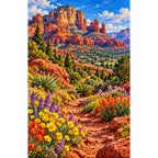 Sedona Red Rock Wildflowers finished diamond painting on white