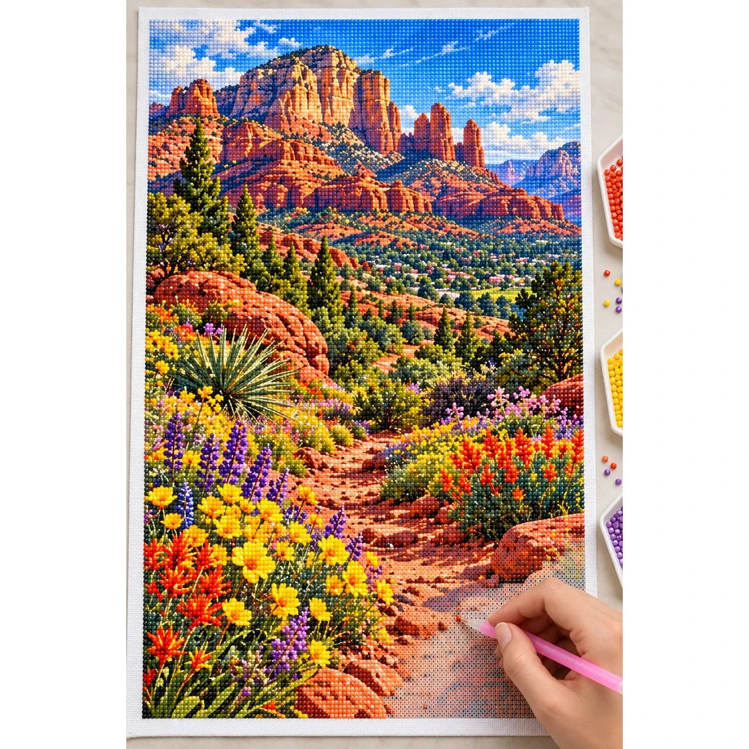 Sedona Red Rock Wildflowers diamond painting process
