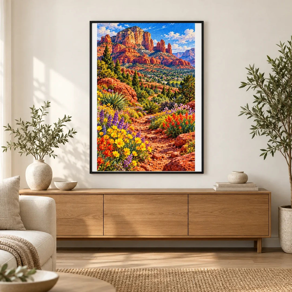 Sedona Red Rock Wildflowers finished artwork in home décor