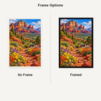 Sedona Red Rock Wildflowers No Frame and Framed comparison