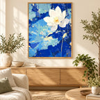 Home decor scene showing Serene Lotus Bloom artwork displayed on a wall.