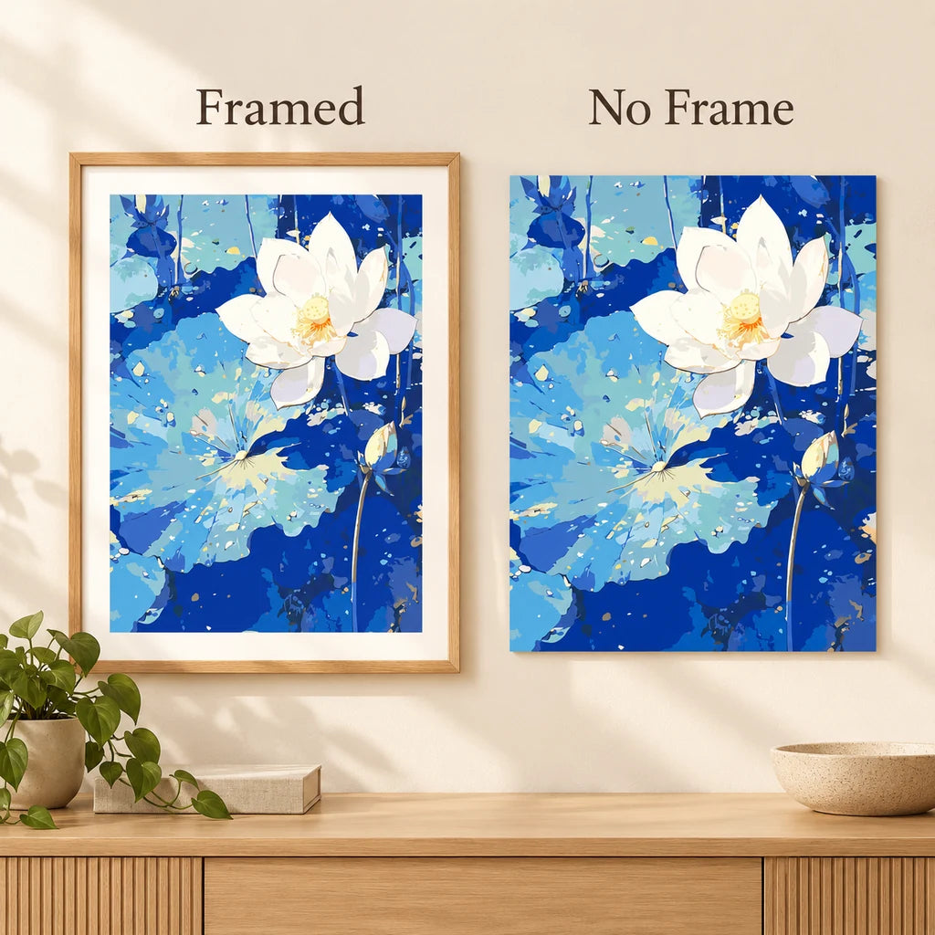 Framed and no-frame comparison for Serene Lotus Bloom artwork.