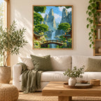 Serene Mountain Cascade diamond painting displayed as home decor