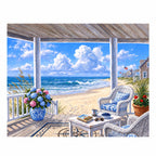 Coastal beach porch landscape diamond painting finished product