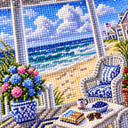 Coastal beach porch landscape diamond painting canvas and drills detail