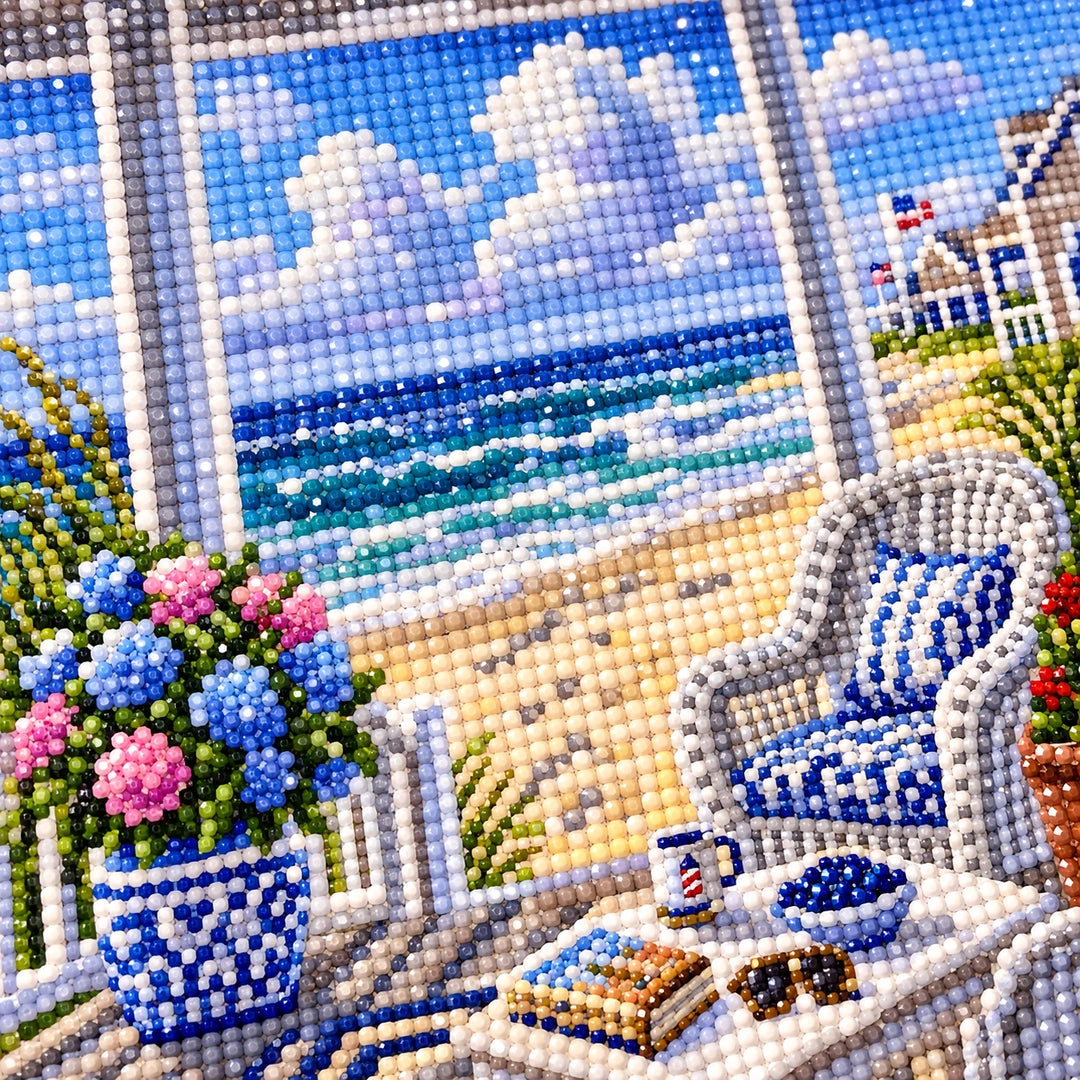 Coastal beach porch landscape diamond painting canvas and drills detail